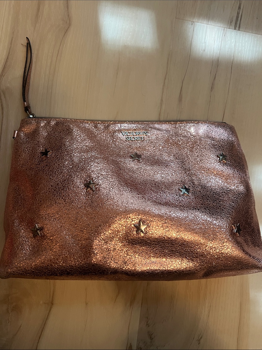Victoria's Secret Metallic Rose Gold Star Cosmetic Pouch